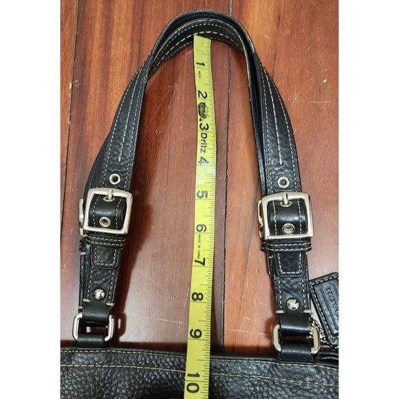 Coach Black Pebbled Leather Tote Bag Women’s Shoulder Bag Silver Hardware Buckle - Picture 15 of 16